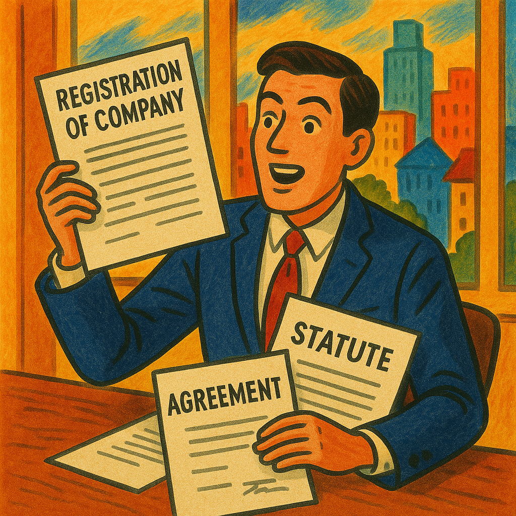 (B) dokumenty do rejestracji spółek (statut, umowy)